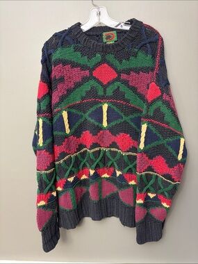 Vintage Boston Traders Men's Multicolor Patterned Crewneck Sweater - Size L